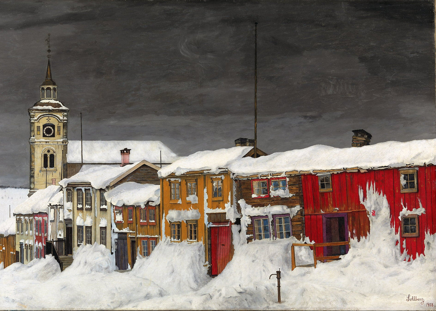 Gate i Røros vinter - Harald Sohlberg